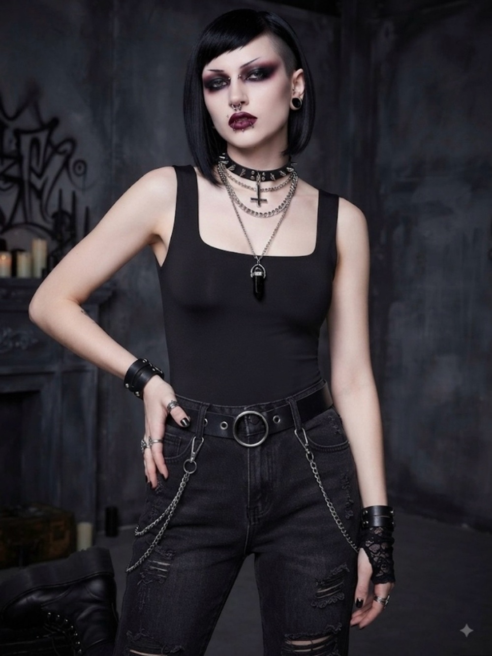 NEW Blackmilk Matte Black Reversible Tank Top Scoop / Square Neck Size M - Picture 2 of 8